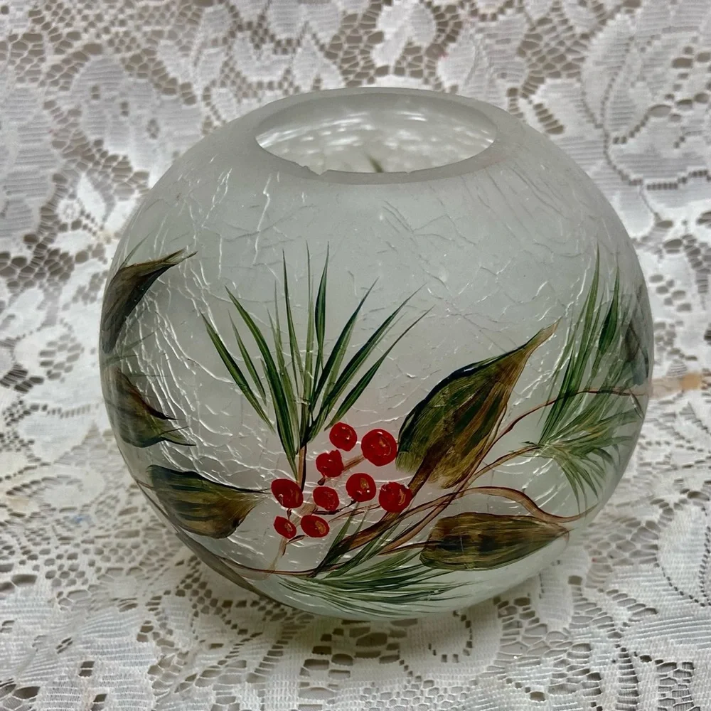 Vintage, Blown, Crackle Rose Potpourri Bowl or  Christmas Candle Stand